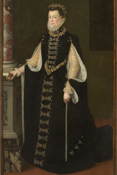 Isabel de Valois sosteniendo un retrato de Felipe II